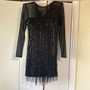 Express mesh sequin fringe dress